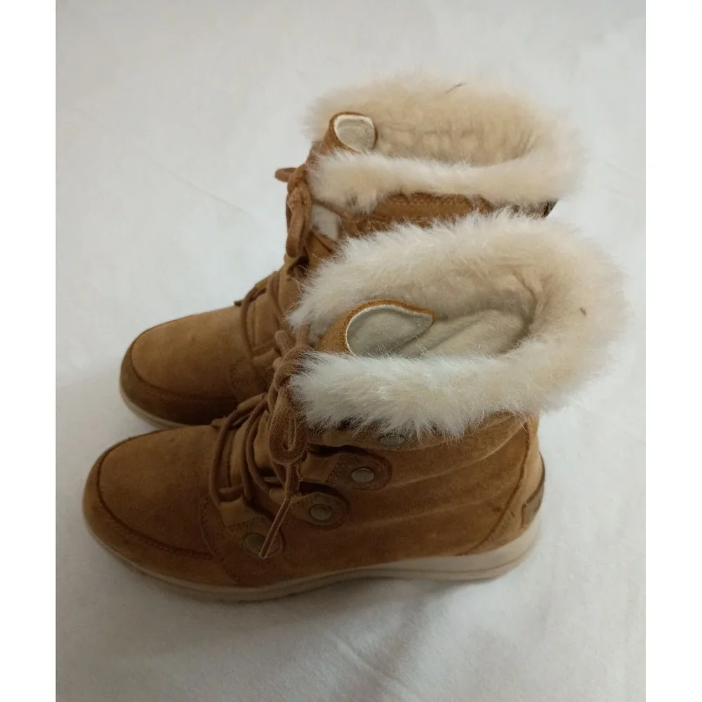 Sorel Emelie Lace Faux Fur Waterproof Suede Winter Boots Brown Women Size 7